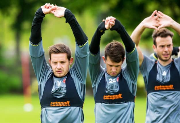 Peter Pawlett, left, leads his team-mates in training ahead of Aberdeen's Europa League clash with Ventspils. Picture: SNS