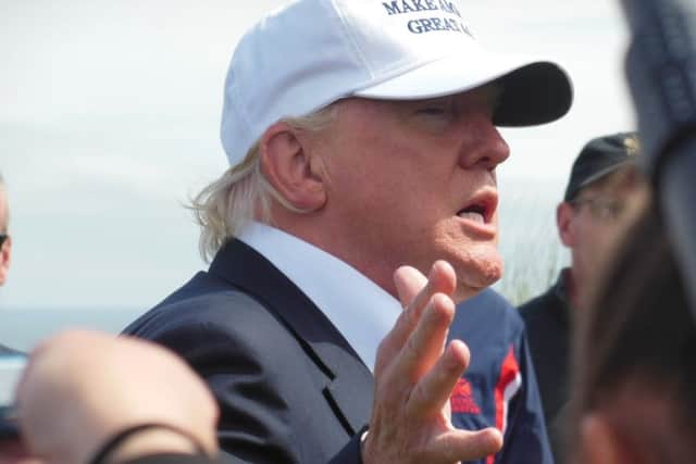 Donald Trump arrives at Menie for a visit last month. PIC Kirstie Topp/Johnston Press.