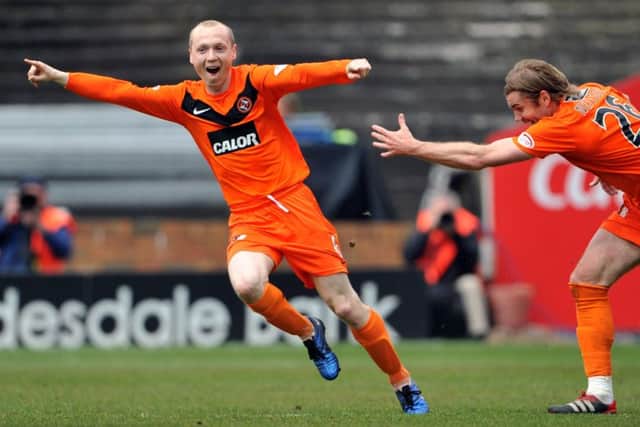 Willo Flood celebrates a goal for Dundee United in 2012. Picture: Jane Barlow