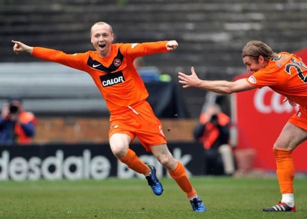 Willo Flood celebrates a goal for Dundee United in 2012. Picture: Jane Barlow
