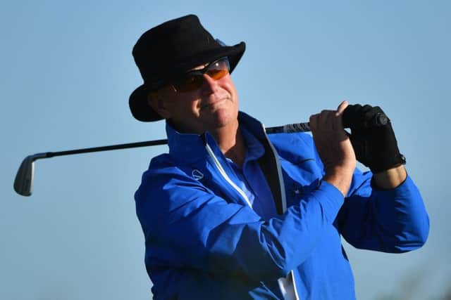 Scotland's Sandy Lyle tees off on the third hole at Troon during what turned into a 'yucky' day for the former champion. Picture: Warren Little/R&A/Getty