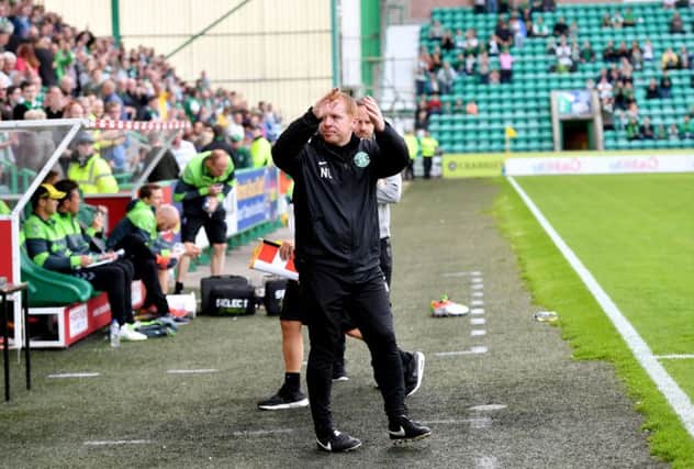 Hibernian manager Neil Lennon is sent to the stands. Picture: Rob Casey/SNS