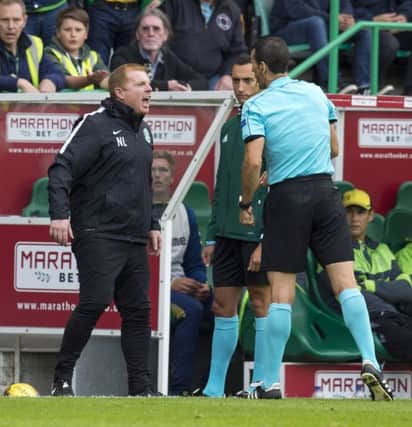 Hibernian head coach Neil Lennon makes his feelings known to officials during the 1-0 home defeat by Brondby.