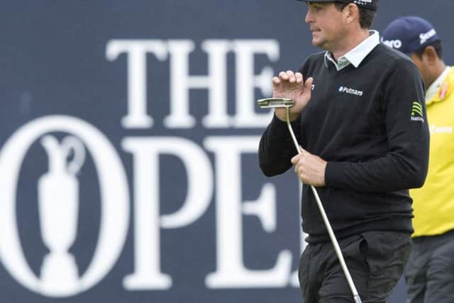 Keegan Bradley on the 18th green at Royal Troon yesterday where he wrapped up a second-round 68 to sit at seven-under par overall. Picture: Ian Rutherford