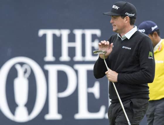Keegan Bradley on the 18th green at Royal Troon yesterday where he wrapped up a second-round 68 to sit at seven-under par overall. Picture: Ian Rutherford