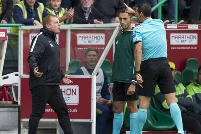 Neil Lennon was sent to the stands during Hibs' defeat against Brondby. Picture: SNS