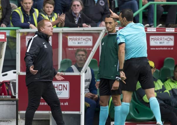 Neil Lennon was sent to the stands during Hibs' defeat against Brondby. Picture: SNS