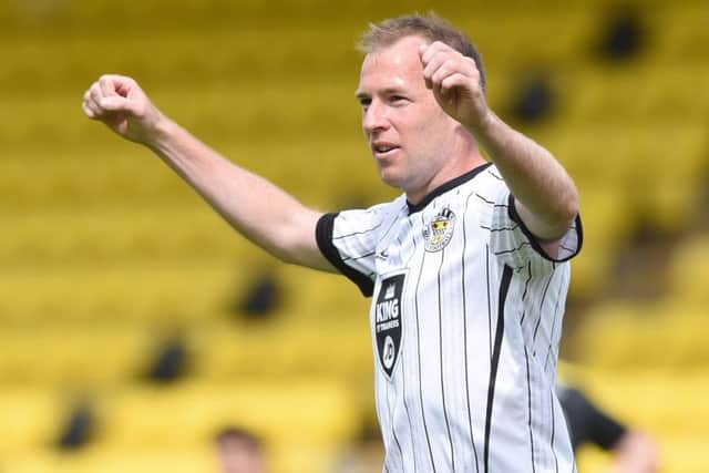 St Mirren's David Clarkson celebrates scoring their first goal