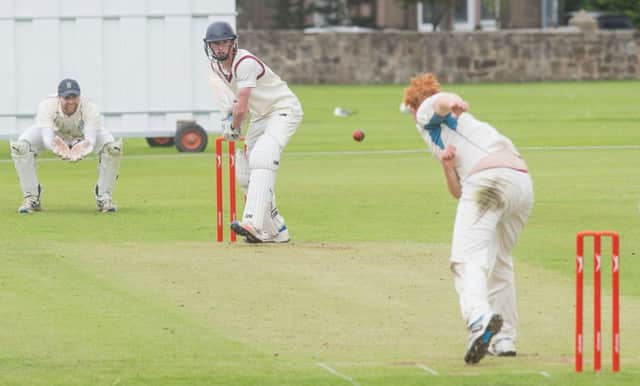Oliver Brown faces Jamie King as Watsonians were bowled out for 124, but fought back to skittle Stoneywood-Dyce for 60. Picture: Ian Georgeson