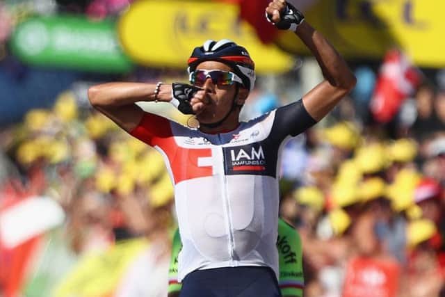 Jarlinson Pantano celebrates after winning the 159km stage from Bourg-en-Bresse to Culoz. Picture: Getty