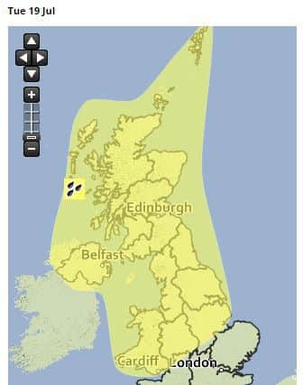 The majority of the country will face heavy rainfall from Tuesday evening until Wedensday evening. Picture: Met Office.