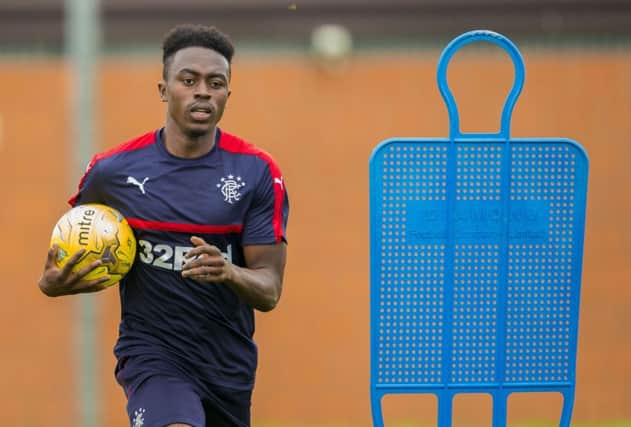 Joe Dodoo pictured at training with Rangers as he looks to seal a deal with the Ibrox club. Picture: SNS