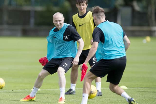 Willo Flood trains with his new Dundee United team-mates yesterday ahead of their Betfred Cup clash with Cowdenbeath. Picture: SNS