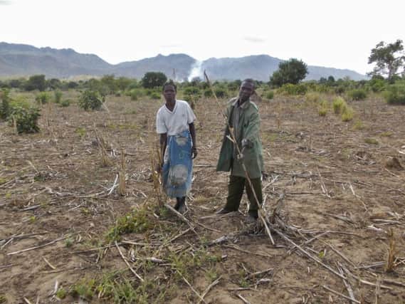 Husband and wife Fatima and Elias Baela. They are farmers that have been severely affected by the drought and food shortage. They live in Nsanje, Malawi. Picture: Christian Aid Scotland