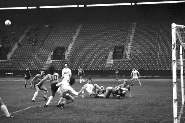 Meadowbank Thistle striker Darren Jackson (No 10) in action against Forfar at Meadowbank in August 1985.