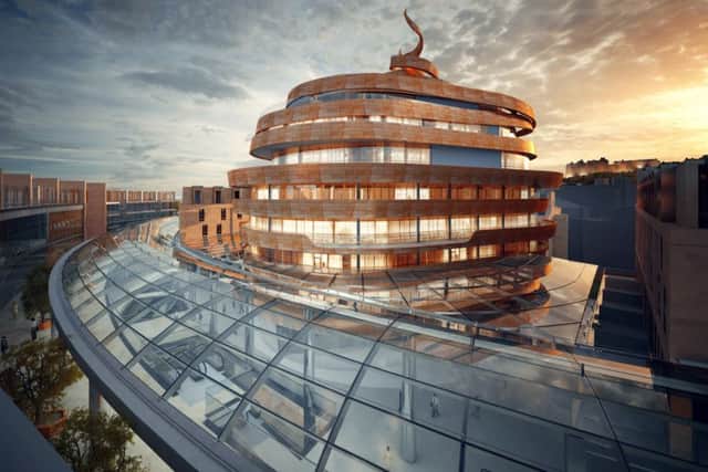 Artist's impression of the St James Quarter. The image attached is 'courtesy of Laing O'Rourke' and shows the 'Galleria Roof and Upper Levels of the Hotel'. St James Centre redevelopment