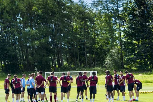 The Hearts players train ahead of their Europa League qualifier against Birkirkara. Picture: SNS