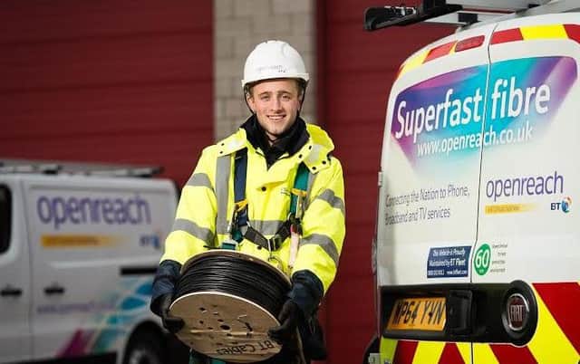 BT Openreach worker and van