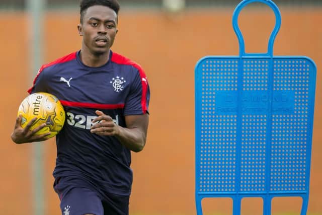 Joe Dodoo training with Rangers at Auchenhowie. The 21-year-old has joined the Ibrox side on a four-year deal. Picture: SNS Group