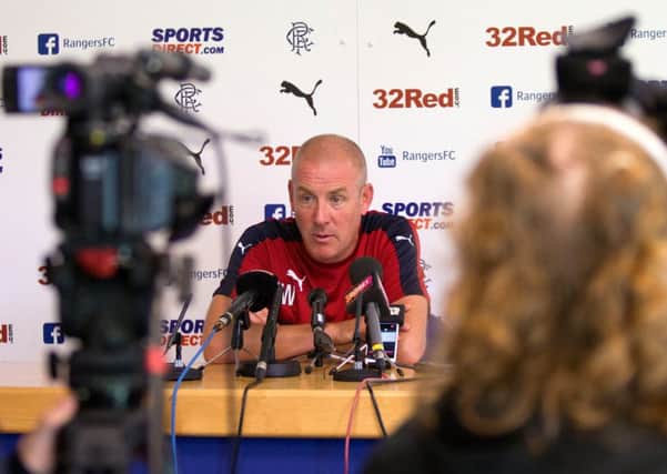 Rangers manager Mark Warburton chats to the press. Picture: Rangers FC via Press Association