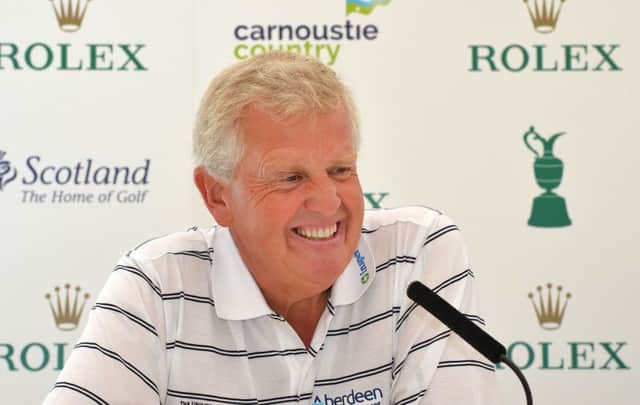 Colin Montgomerie speaks to the media ahead of the Senior open Championship presented by Rolex at Carnoustie. Picture: Getty