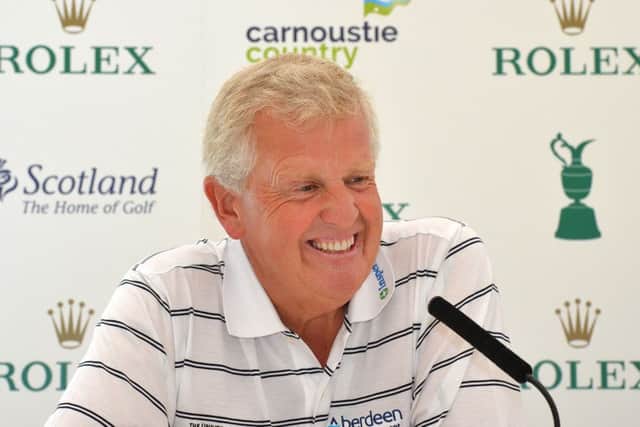 Colin Montgomerie speaks to the media ahead of the Senior open Championship presented by Rolex at Carnoustie. Picture: Getty