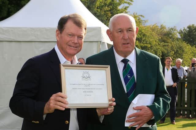 Tom Watson receives honorary membership at Monifieth Links, where he hit his first shot in the UK in 1975. Pictures: Getty Images