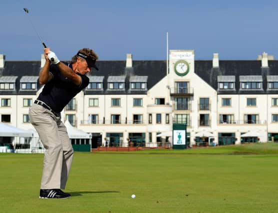 Bernhard Langer hits his approach to the 18th at Carnoustie in a practice round for the Senior Open. Picture: Getty Images