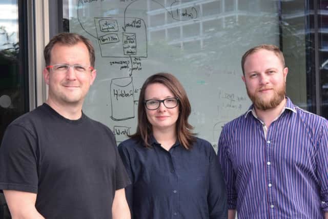From left, Skyscanner global design director Steve Pearce, Snook managing director Sarah Drummond and On-Off chief executive Russell Morgan. Picture: Contributed