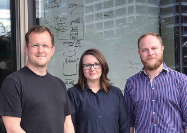 From left, Skyscanner global design director Steve Pearce, Snook managing director Sarah Drummond and On-Off chief executive Russell Morgan. Picture: Contributed