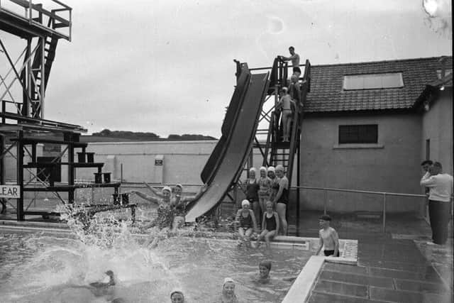 Holidaymakers enjoy the water at Stonehaven outdoor pool in July 1955. Picture: TSPL