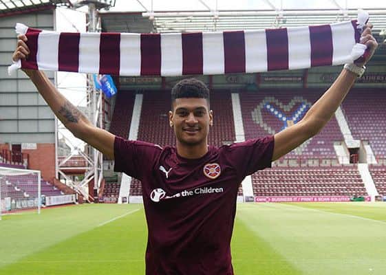 Hearts new signing Bjorn Johnsen arrives at Tynecastle. Picture: Hearts FC