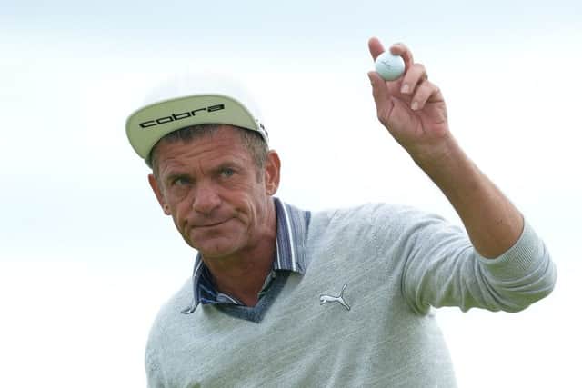 Swedens Jesper Parnevik waves as he finishes his second round at Carnoustie. Picture: Getty