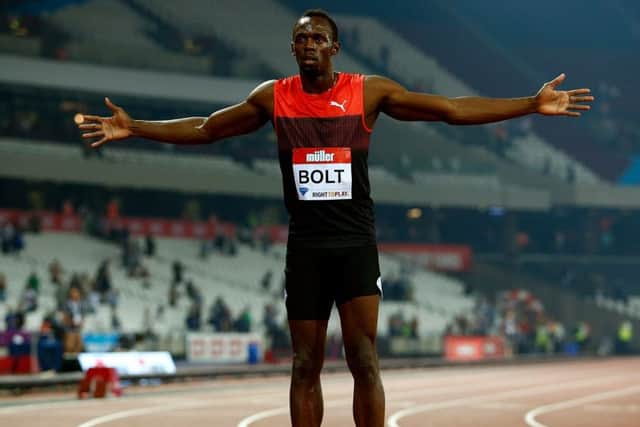 Jamaicas Usain Bolt celebrates after winning the mens 200m at the Muller Anniversary Games in London last night. Picture: Getty