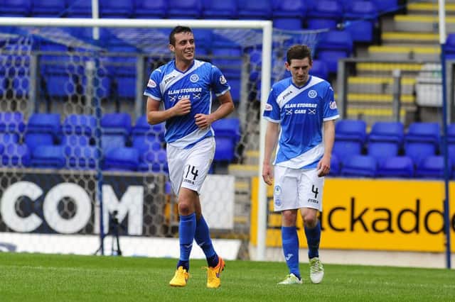 Joe Shaughnessy celebrates after putting St Johnstone 3-0 up. Picture: Michael Gillen