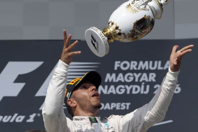 Lewis Hamilton celebrates after winning the Hungarian Grand Prix at the Hungaroring racetrack.Picture: Darko Vojinovic/AP Photo