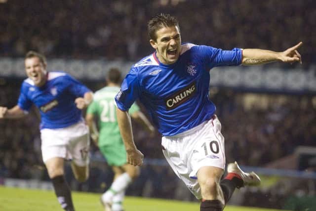 Nacho Novo celebrates a goal for Rangers against Maccabi Haifa in the 2006/07 UEFA Cup. Picture: SNS Group