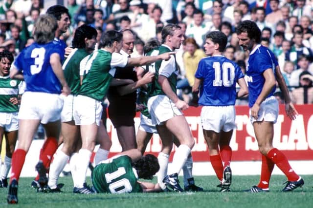 An inauspicious debut as Souness is sent off during his first match, against Hibs at Easter Road. Picture: SNS
