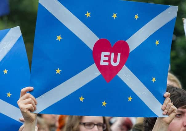 Hundreds demonstrate at the Scottish Parliament for Scotland to remain part of the European Union. Picture: Steven Scott Taylor