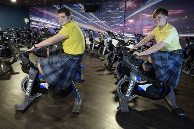 Blair Wishart and Ciaran Gaughan from Johnstone Pipe Band at David Lloyd Renfrew. Picture: Sandy Young/PA Wire