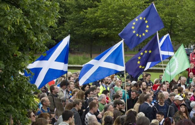 Saltires and European Union flags outside Holyrood in June. Picture: SWNS