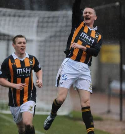 Derek Riordan celebrates after netting East Fife's late winner.