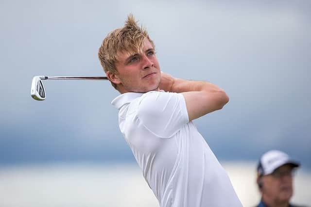 Andrew Burgess tees off at the 17th hole during his semi-final win over Connor Syme.
Picture: Kenny Smith