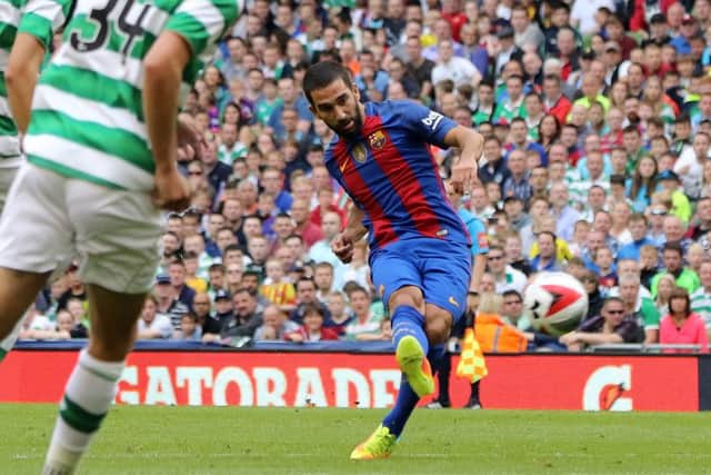 Barcelonas Arda Turan scores the opening goal at the Aviva Stadium in Dublin last night. Picture: Paul Faith/Getty Images