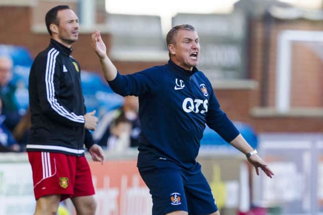 Kilmarnock manager Lee Clark shouts for more pace from his players as they laboured to a disappointing draw against Albion Rovers at Rugby Park on Saturday. Picture: SNS Group