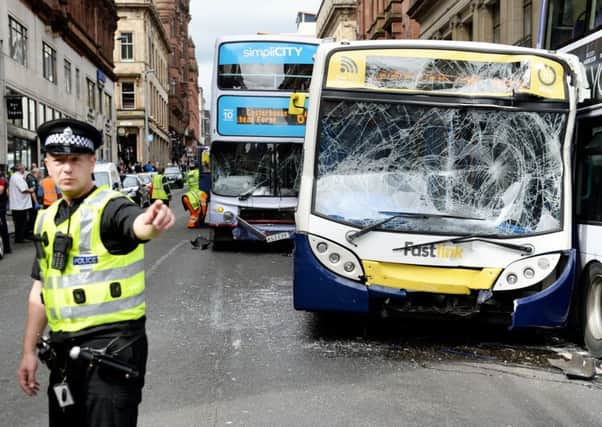 The runaway bus caused chaos after ploughing into traffic. Picture: SWNS