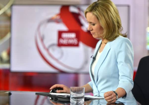 Newspresenter Sophie Raworth in the BBC London news studio. Picture: BBC