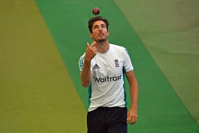 England paceman Steven Finn in the nets during an indoor practice session at Edgbaston ahead of todays crucial third Test. Picture: AFP/Getty