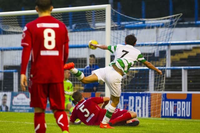 Aidan Nesbitt scores the equaliser to set up Celtic Under 20s victory over Annan Athletic. Picture: SNS