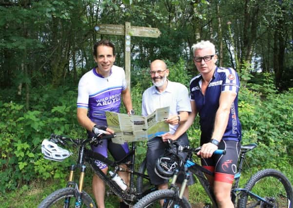 Mark Beaumont, John Urquhart of Helensburgh and District Access Trust, and local hotelier Niall Colquhoun. Picture: Friends of Loch Lomond and The Trossachs